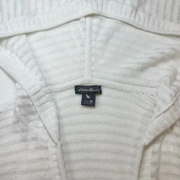 Eddie Bauer Ivory Hooded Open Front Cardigan Women’s Medium Lightweight Knit - Picture 13 of 13
